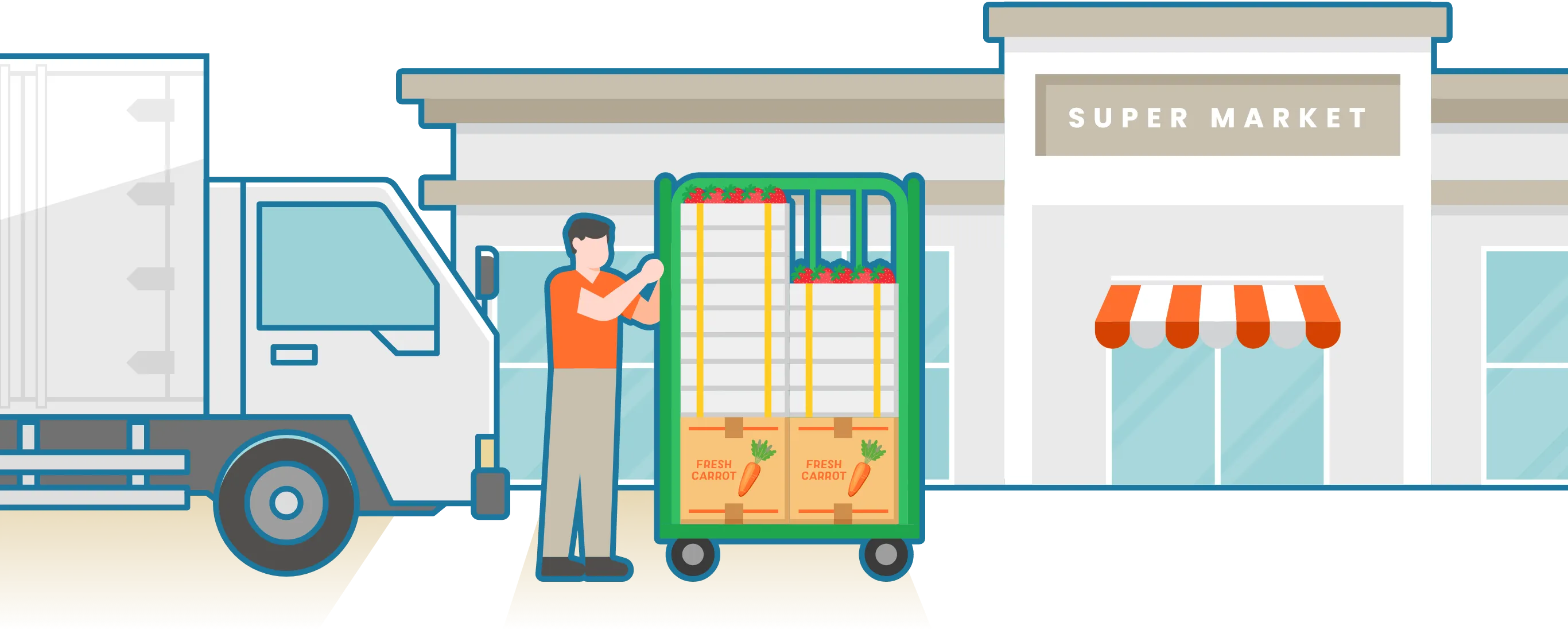 荷下ろししている様子のイラスト
